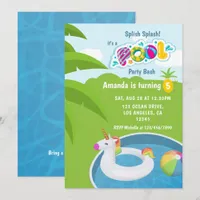 Unicorn Floatie Pool Birthday Party Invitation