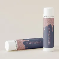 Chic Rose Gold Dripping Glitter Navy Blue Lip Balm