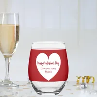 Red white heart Valentine's Day Stemless Wine Glass