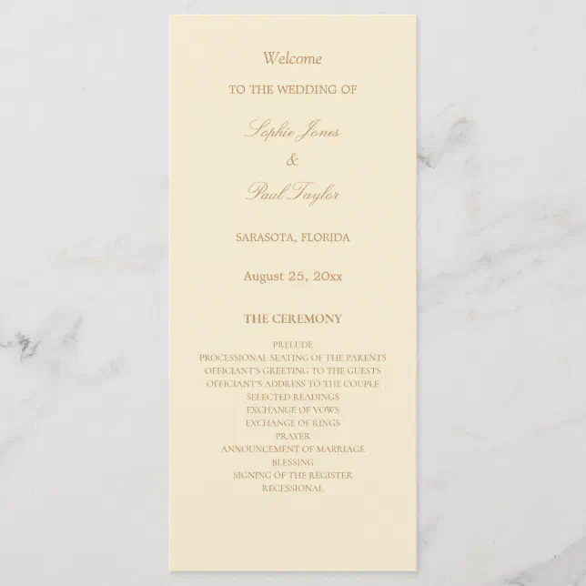 Stylish Elegant Cream Beige Wedding Program