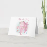 Octopus Pink Watercolor Girl Baby Shower Thank You Card