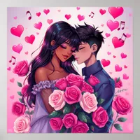 Cute Bi-Racial Anime Valentine's Day Poster