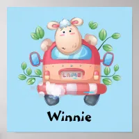 Cute Baby Lamb In A Car Personalized Poster