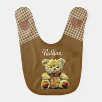 Personalized Brown Teddy Bear Baby Bib