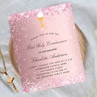 First communion blush pink budget invitation flyer