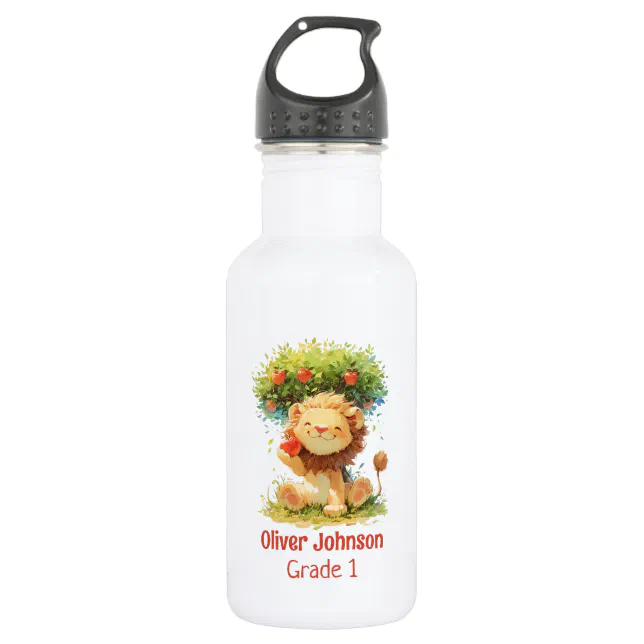 Smiling Lion Sitting Under An Apple Tree Kids Stainless Steel Water Bottle