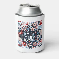 Floral 4th of July Can Cooler