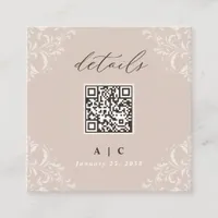 Elegant Champagne Tan QR Code Wedding Details Enclosure Card