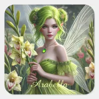 Beautiful August Fairy in Gladioli Square Sticker