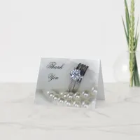 Diamond Rings and White Pearls Wedding Thank You
