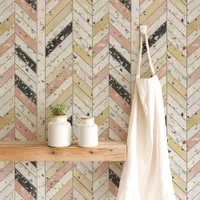 Pink and Yellow Terrazzo Chevron Herringbone Wallpaper