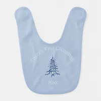 My First Christmas dusty blue Pagoda  Baby Bib