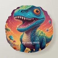 Welcome to the Magical World of Dino Delights Round Pillow