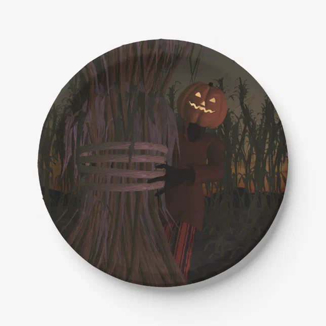 Spooky Pumpkin Head Scarecrow Paper Plates