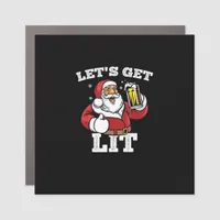 Let's Get Lit Santa Drinking Beer Christmas Car Magnet