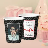 40 & Fabulous 40th Birthday Photo Black & White Paper Cups