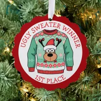 First Place Ugly Sweater Winner Christmas Ornament Card
