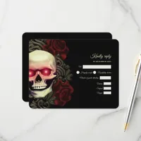 Scary red floral dark gothic skull hallowedding RSVP card