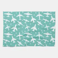 Airplane Pattern Aqua Blue and White Aviation Kitchen Towel