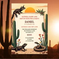 Desert Snake Reptile Themed Kids Birthday Party Invitation