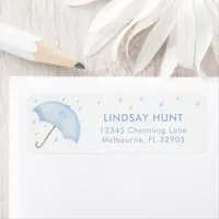 Blue Umbrella Baby Shower Return Address Label