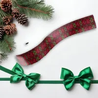Festive Red Green Argyle Plaid Pattern Holiday  Satin Ribbon