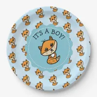 It's a Boy, Little Fox Boy's Baby Shower Paper Plates