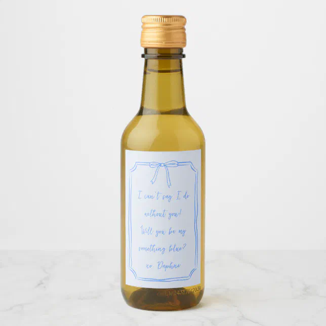 Be my something blue? Cute Bow Bridesmaid Proposal Wine Label