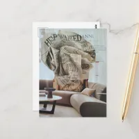 Surreal Retro Newspaper Flower Woman Collage Postcard