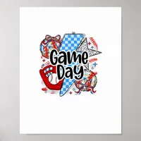 Baseball Game Day Retro Tis The Season Checkered Poster