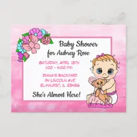 Baby Shower for Girl, Pink Bow Baby Postcard