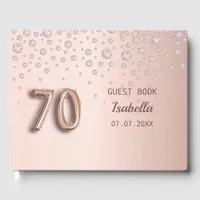 70th birthday rose gold pink monogram name elegant guest book