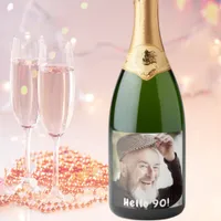 90th birthday photo hello 90 guys men sparkling wine label