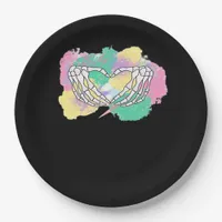 Skeleton Hands Heart With Abstract Coloured Backgr Paper Plates