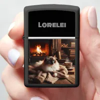 Ragdoll Cat Lounging by the Fireplace Zippo Lighter