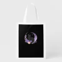 Cat Witchy Moon Flowers Pastel Goth Goblincore Grocery Bag