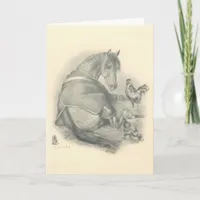 Horse and Chickens, Christmas Holiday Card