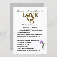 Love Hearts and Purple Thistle Wedding Invitation