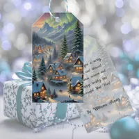 Christmas in a mountain village, polar lights  gift tags