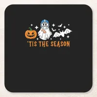 Tis The Season Football Halloween Spooky Pumpkin Square Paper Coaster