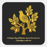 Partridge In A Pear Tree Black Golden Christmas Square Sticker