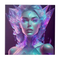 Beautiful Ai Art Pretty Icy Glass like Woman Ceramic Tile