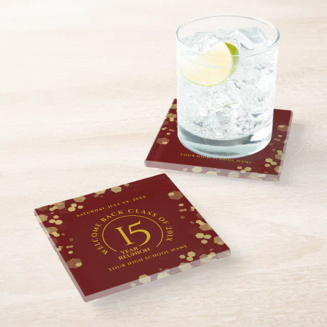 Red & Gold School College Class Reunion Glass Coaster