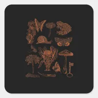 Botanical Art, Frog Fungi Goblincore Aesthetic Cot Square Sticker