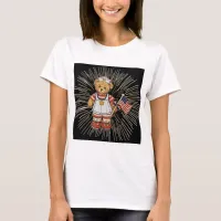 Vintage Nurse Bear with Modern White Fireworks T-Shirt