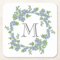 Floral Wreath Monogram Square Paper Coaster