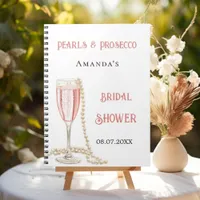 Guest book bridal shower pink pearls prosecco