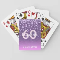 60th birthday diamonds glitter purple pink poker cards