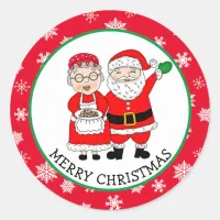 Mr and Mrs Claus, Santa Christmas Classic Round Sticker