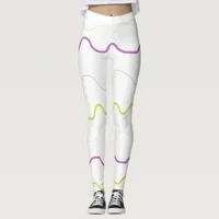 Purple and Lime Green Squiggle Abstract Leggings